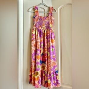 entro Pink Purple Orange Floral Midi Dress